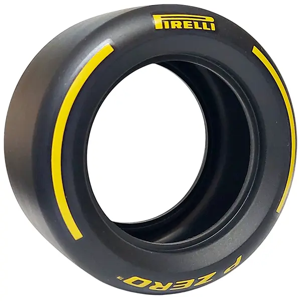 Black Tire 81.6mm D. x 44mm Smooth with Yellow 'PIRELLI', 'P ZERO' and Arcs Pattern
