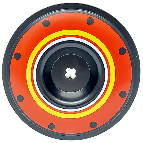 Black Wheel Cover Recessed with Axle Hole - 56mm for Wheel 15038 with Dots and White and Yellow Ring
