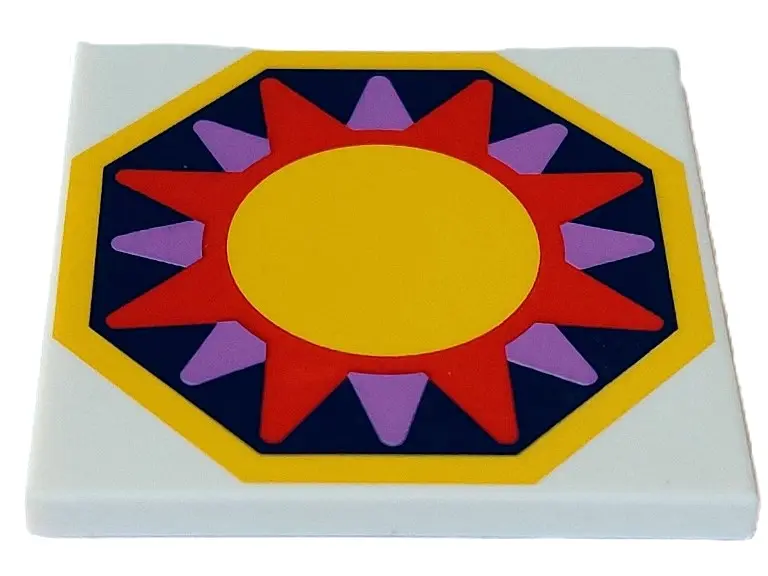 White Tile 4 x 4 with Yellow, Magenta and Medium Lavender Sun on Dark Blue Octagon Background with Y