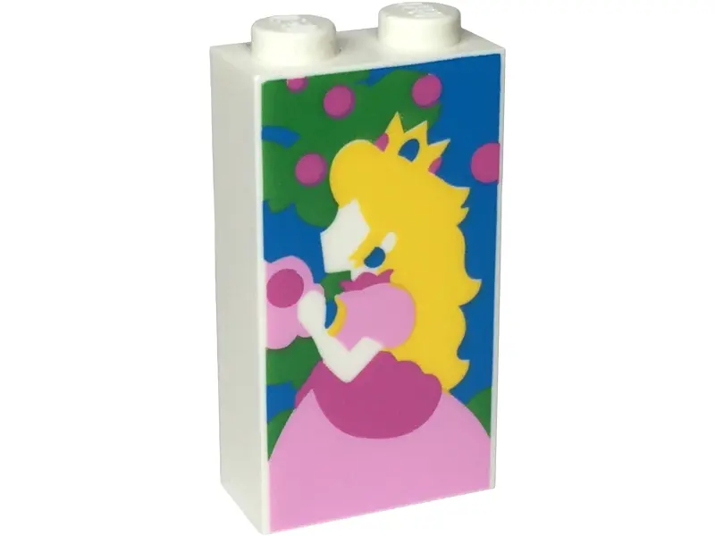 White Brick 1 x 2 x 3 with Bright Green Tree and Princess Peach with Yellow Hair and Crown, Bright P