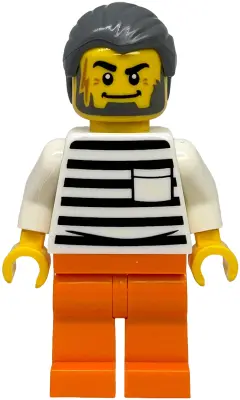 Police - City Jail Prisoner Male, White Shirt with Pocket and Black Stripes, Orange Legs, Dark Bluis