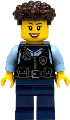Police - City Officer Female, Black Safety Vest with Silver Star Badge Logo, Dark Blue Legs, Dark Br