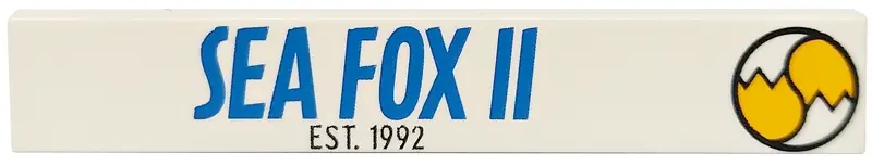 White Tile 1 x 6 with Blue 'SEA FOX II', Black 'EST. 1992' and Bright Light Orange Fox Tails with Zi