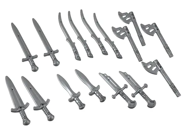 Flat Silver Minifigure, Weapon Pack The Lord of the Rings, 16 in Bag (Multipack)