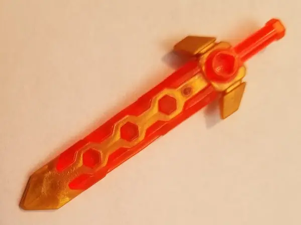 Trans-Neon Orange Minifigure, Weapon Sword, Long with Molded Flexible Rubber Pearl Gold Tip and Angu