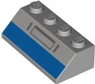 Light Bluish Gray Slope 45 2 x 4 with Blue Stripe and Dark Bluish Gray Rectangle and Lines Pattern