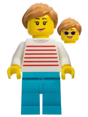Automobile Buyer - Female, White Sweater with Red Horizontal Stripes, Medium Azure Legs, Medium Noug