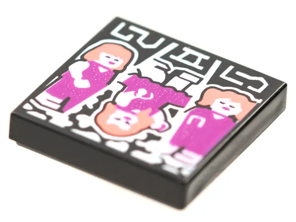 Black Tile 2 x 2 with BeatBit Album Cover - Girls Dancing, Middle Upside Down Pattern