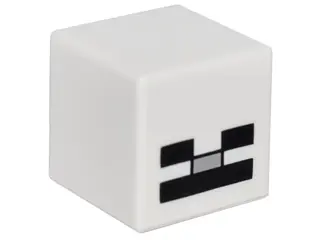 White Minifigure, Head, Modified Cube with Pixelated Black Eyes, Light Bluish Gray Nose, and Black M