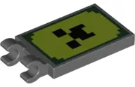 Dark Bluish Gray Tile, Modified 2 x 3 with 2 Clips with Black Pixelated Face on Lime and Green Backg