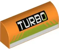 Orange Slope, Curved 1 x 4 x 1 1/3 with 'TURBO' on Black Rectangle, Lime and White Stripes Pattern