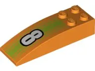 Orange Slope, Curved 6 x 2 with White Number 8 on Lime Stripes Pattern