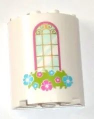 White Cylinder Half 2 x 4 x 4 with Window and Flower Box Pattern