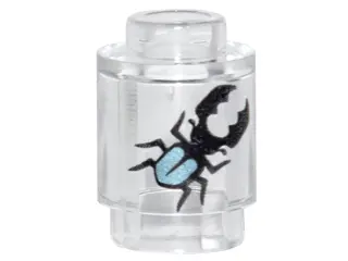 Trans-Clear Brick, Round 1 x 1 with Black and Metallic Light Blue Stag Beetle Pattern