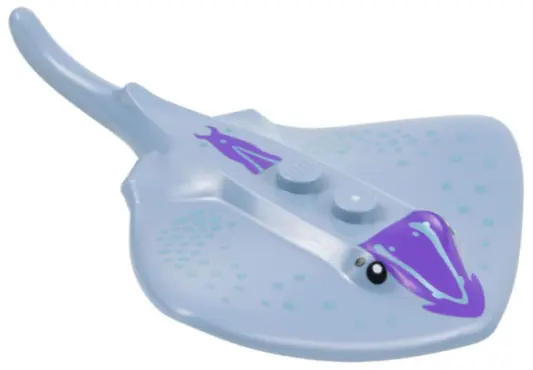 Sand Blue Manta Ray / Stingray with 2 Studs with Black Eyes, Dark Purple Markings, and Metallic Ligh