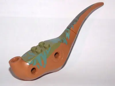 Medium Nougat Dinosaur Body Raptor with Olive Green Top with Medium Azure Stripes Pattern