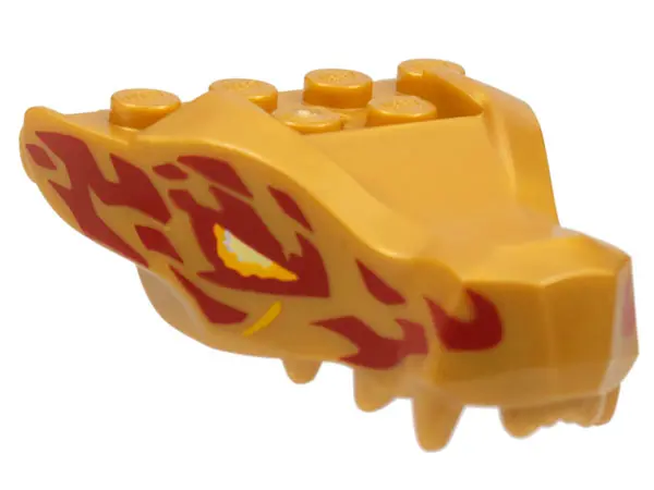 Pearl Gold Dragon Head (Ninjago) Jaw with 2 Bar Handles on Back with Bright Light Orange and Bright 