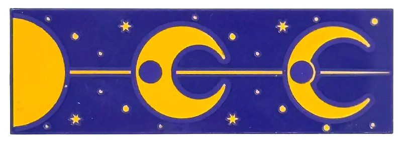 Dark Purple Tile 2 x 6 with Bright Light Orange Half Moon, Crescent Moons, Line, Dots and Stars Patt