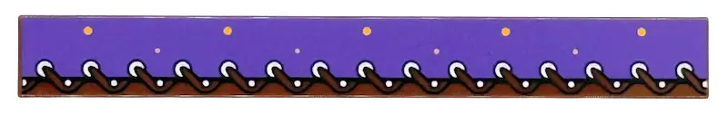 Reddish Brown Tile 1 x 8 with Dark Purple Cloth Strip with Bright Light Orange Dots, Dark Brown Stit