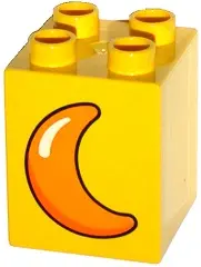 Yellow Duplo, Brick 2 x 2 x 2 with Orange Moon Crescent Pattern
