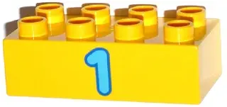 Yellow Duplo, Brick 2 x 4 with Number 1 Dark Azure Pattern