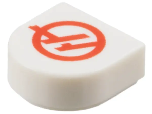 White Tile, Round 1 x 1 Half Circle Extended with Red Haas Formula 1 Logo Stylized Capital Letter H 