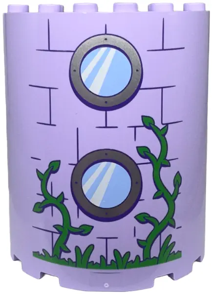 Lavender Cylinder Half 3 x 6 x 6 with 1 x 2 Cutout with Bright Green Grass and Vines, 2 Bright Light