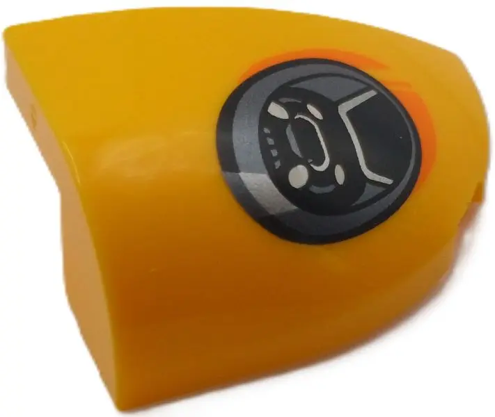 Light Orange Slope, Curved 3 x 2 Right with Black, Dark Silver and Silver Headlight with Orange Shad