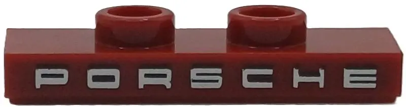 Red Plate, Modified 1 x 3 with 2 Studs (Double Jumper) with Silver 'PORSCHE' Pattern