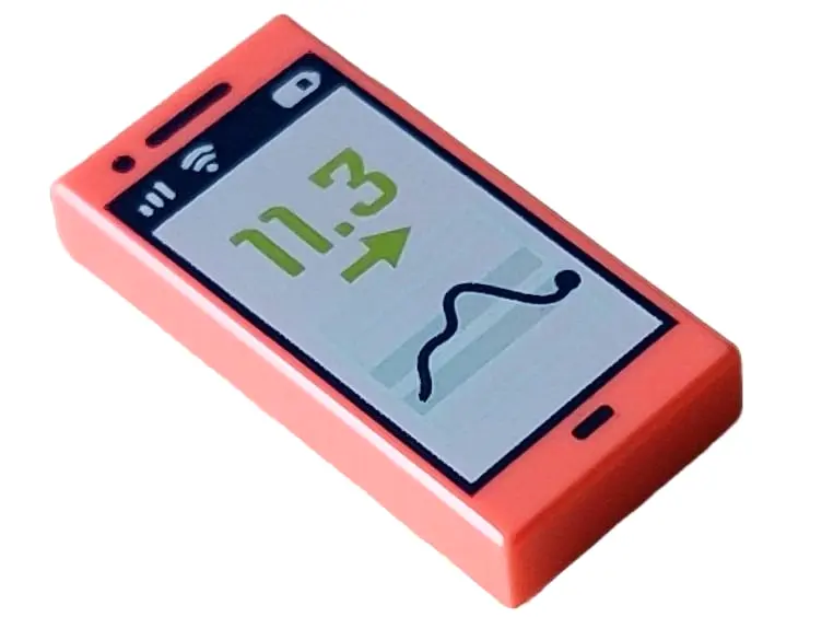 Coral Tile 1 x 2 with Cell Phone / Smartphone Screen with Sports App with Lime '11.3' and Arrow Patt
