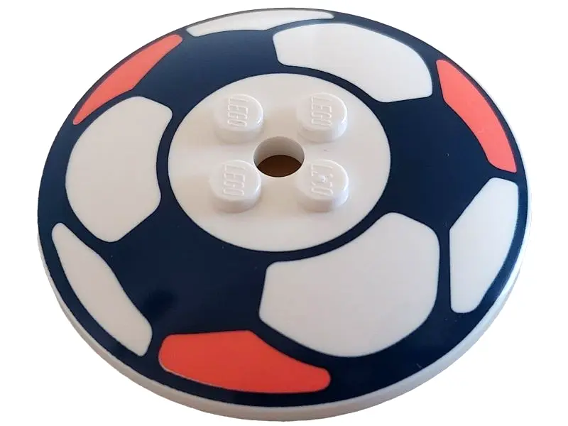 White Dish 6 x 6 Inverted (Radar) - Solid Studs with Dark Blue and Coral Soccer Ball / Football Patt