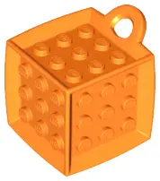 Orange Bag Tag Cube with 3 x 3 Studs on All Sides