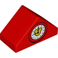 Red Duplo, Brick 4 x 2 Slope 45 Double with Clock with Mickey Mouse Logo Pattern