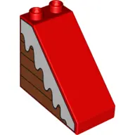 Red Duplo, Brick 4 x 2 x 3 Slope with Snow on Boards Pattern Model Left Side