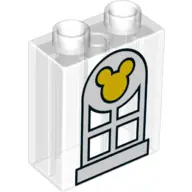 Trans-Clear Duplo, Brick 1 x 2 x 2 with Window and Mickey Mouse Logo Pattern