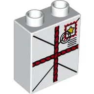 White Duplo, Brick 1 x 2 x 2 with Tied Parcel with Postmark Pattern