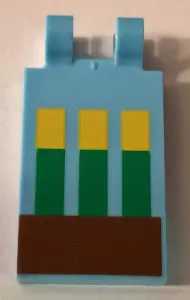 Bright Light Blue Tile, Modified 2 x 3 with 2 Clips with Minecraft Wheat in Ground Pattern