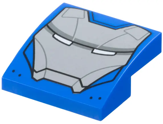 Blue Slope, Curved 2 x 2 x 2/3 with Light Bluish Gray Face Shield, Dark Bluish Gray Stripe and Lines