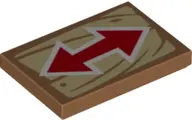 Medium Nougat Tile 2 x 3 with Red Double Ended Arrow on Wood Grain Background Pattern