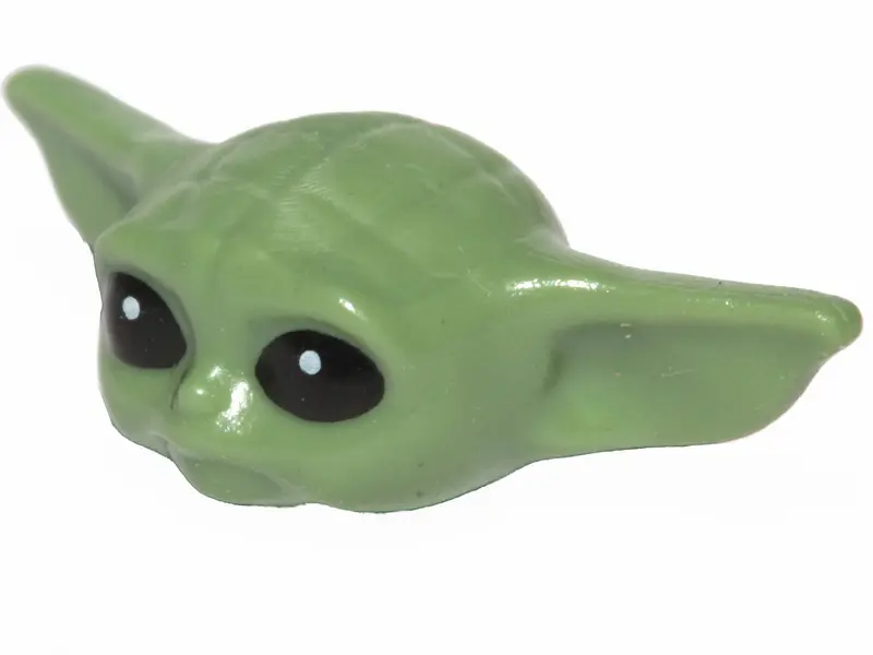 Sand Green Minifigure, Head, Modified SW Din Grogu / The Child / 'Baby Yoda' with Black Eyes and Whi