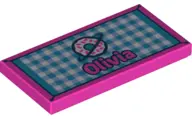 Dark Pink Tile 2 x 4 with 'Olivia' and Beach Towel Pattern