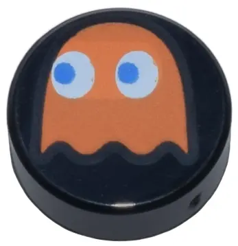 Black Tile, Round 1 x 1 with Orange PAC-MAN Ghost with Blue Eyes Pattern (Clyde)