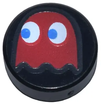 Black Tile, Round 1 x 1 with Red PAC-MAN Ghost with Blue Eyes Pattern (Blinky)