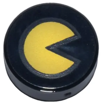 Black Tile, Round 1 x 1 with Yellow PAC-MAN Pattern