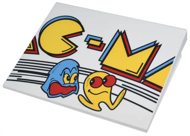 White Slope 10 6 x 8 with PAC-MAN Sign Center Piece, Yellow, Medium Blue, and Red 'C-M', Ghost and B
