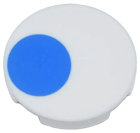 White Tile, Round 2 x 2 with Bottom Stud Holder with Blue Circle Pattern (PAC-MAN Ghost Eye)