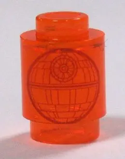 Trans-Neon Orange Brick, Round 1 x 1 with SW Death Star Pattern