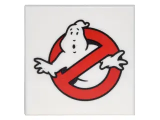 White Tile 2 x 2 with Ghostbusters Logo Pattern