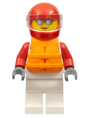 Race Boat Driver - Male, White and Red Racing Suit with 'XTREME' Logo, White Legs, Red Helmet, Trans