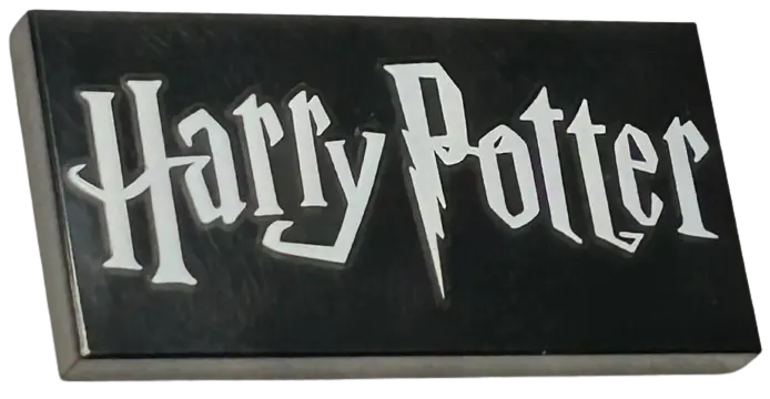 Black Tile 2 x 4 with White Harry Potter Logo Pattern